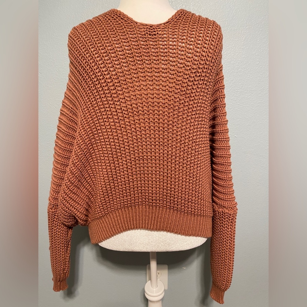 Pol Waffle Knit Oversized Sweater Rustic Brown Slouchy Boho Cozy Leisure Large - Picture 4 of 8